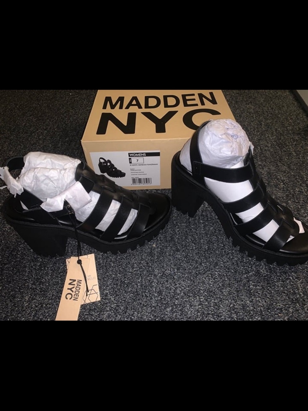 Madden NYC Black Strappy Chunky Heel Sandals